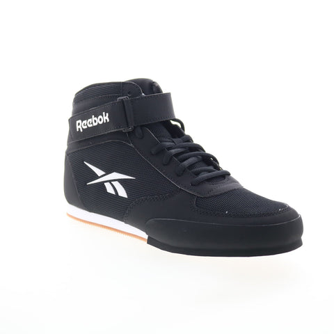 Reebok Boxing Mid Mens Black Synthetic Lace Up Athletic Boxing Shoes