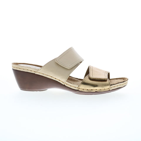 Softspots Panama 7337103 Womens Beige Leather Wedges Sandals Shoes