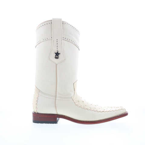 Los Altos Square Toe Ostrich 770304 Mens Beige Wide Cowboy Western Boots
