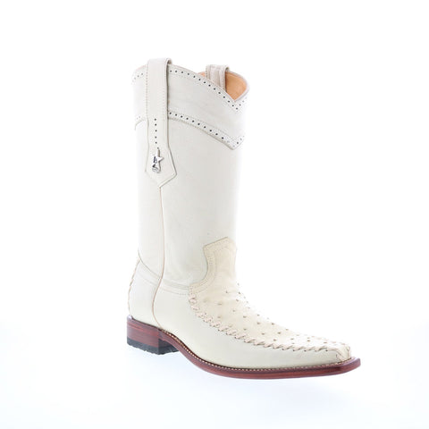 Los Altos Square Toe Ostrich 770304 Mens Beige Wide Cowboy Western Boots