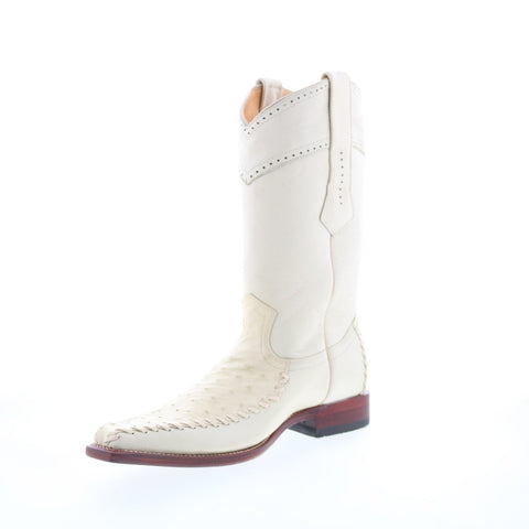 Los Altos Square Toe Ostrich 770304 Mens Beige Wide Cowboy Western Boots