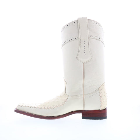 Los Altos Square Toe Ostrich 770304 Mens Beige Wide Cowboy Western Boots