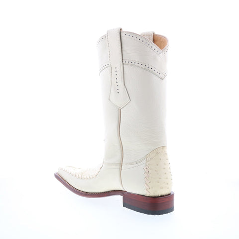 Los Altos Square Toe Ostrich 770304 Mens Beige Wide Cowboy Western Boots