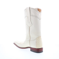 Los Altos Square Toe Ostrich 770304 Mens Beige Wide Cowboy Western Boots