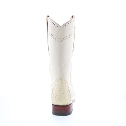 Los Altos Square Toe Ostrich 770304 Mens Beige Wide Cowboy Western Boots