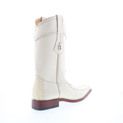 Los Altos Square Toe Ostrich 770304 Mens Beige Wide Cowboy Western Boots