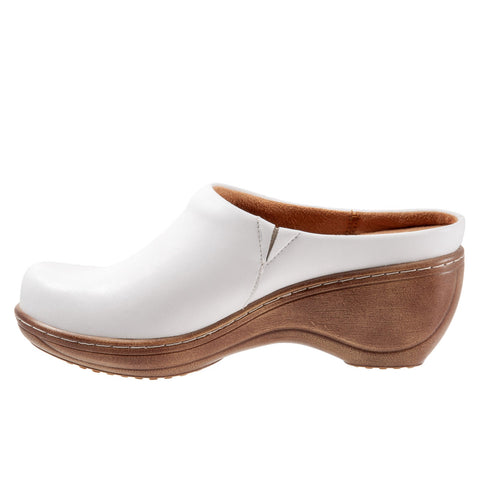 Softwalk Madison S2056-100 Womens White Narrow Leather Clog Flats Shoes