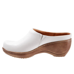 Softwalk Madison S2056-100 Womens White Narrow Leather Clog Flats Shoes