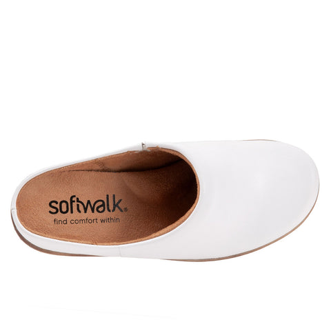 Softwalk Madison S2056-100 Womens White Narrow Leather Clog Flats Shoes