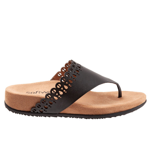 Softwalk Bethany S2203-001 Womens Black Leather Slip On Thong Sandals Shoes