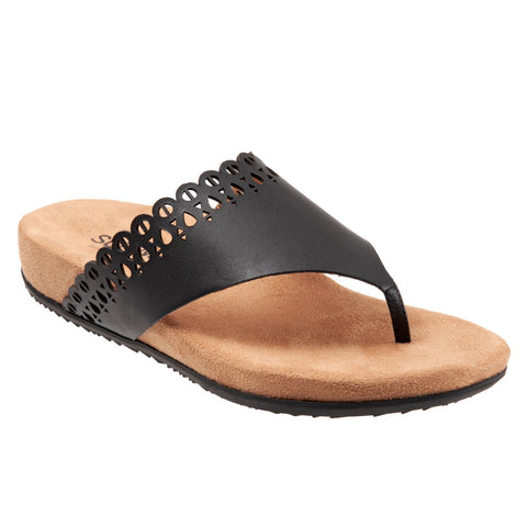 Softwalk Bethany S2203-001 Womens Black Leather Slip On Thong Sandals Shoes
