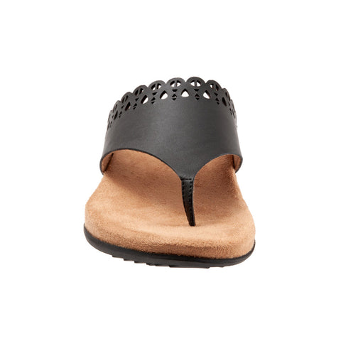 Softwalk Bethany S2203-001 Womens Black Leather Slip On Thong Sandals Shoes