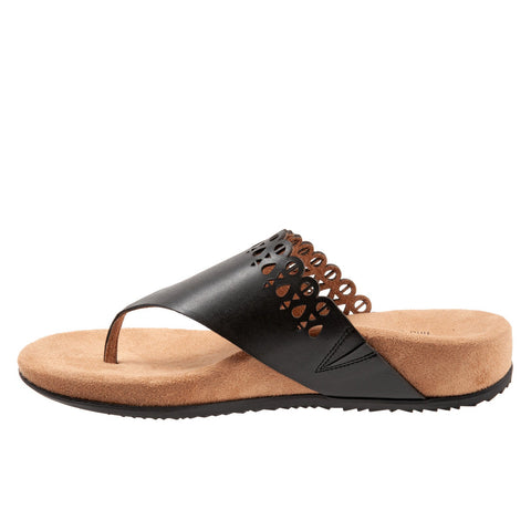 Softwalk Bethany S2203-001 Womens Black Leather Slip On Thong Sandals Shoes