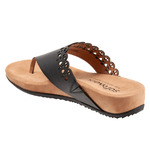 Softwalk Bethany S2203-001 Womens Black Leather Slip On Thong Sandals Shoes