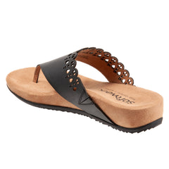 Softwalk Bethany S2203-001 Womens Black Leather Slip On Thong Sandals Shoes