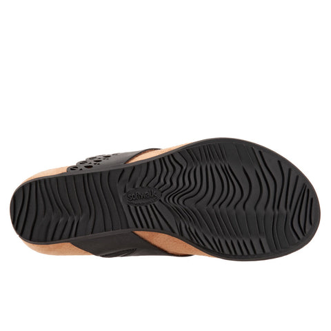 Softwalk Bethany S2203-001 Womens Black Leather Slip On Thong Sandals Shoes