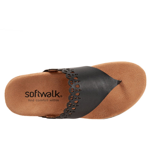 Softwalk Bethany S2203-001 Womens Black Leather Slip On Thong Sandals Shoes