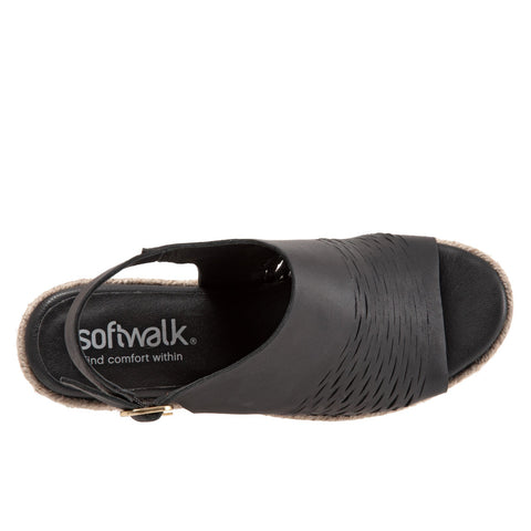 Softwalk Hixson S2207-001 Womens Black Narrow Leather Wedges Sandals Shoes