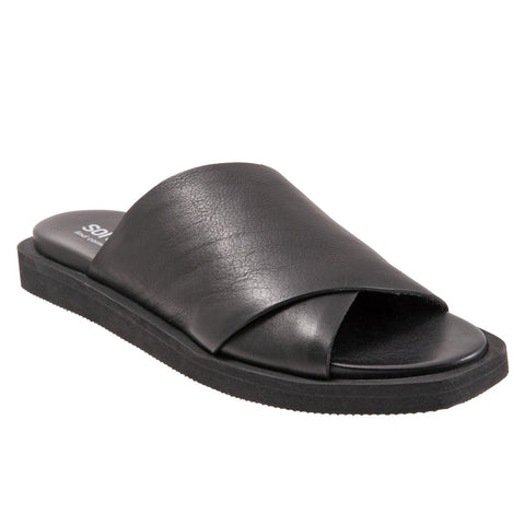 Softwalk Kara S2209-001 Womens Black Wide Leather Slides Sandals Shoes
