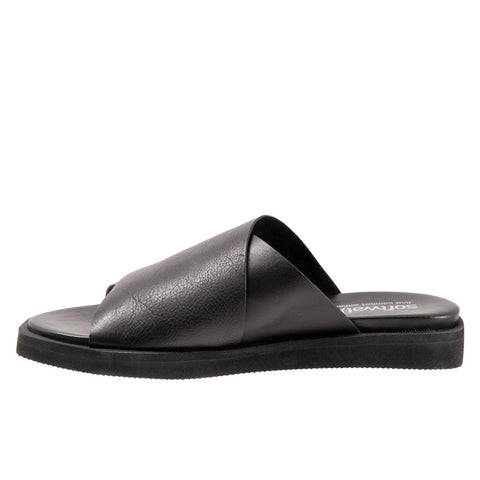 Softwalk Kara S2209-001 Womens Black Wide Leather Slides Sandals Shoes