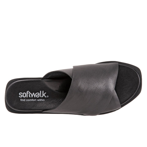 Softwalk Kara S2209-001 Womens Black Wide Leather Slides Sandals Shoes