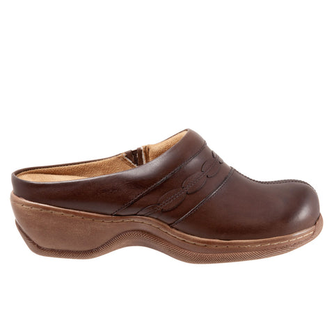 Softwalk Amber S2218-200 Womens Brown Extra Wide Leather Clog Flats Shoes