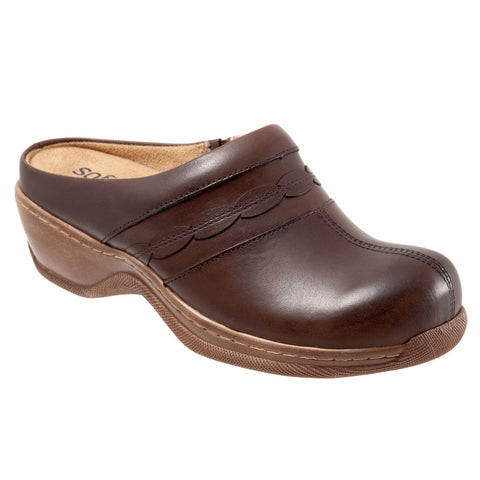 Softwalk Amber S2218-200 Womens Brown Extra Wide Leather Clog Flats Shoes