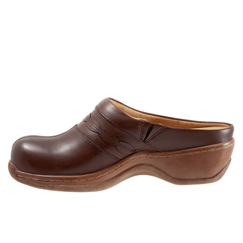 Softwalk Amber S2218-200 Womens Brown Extra Wide Leather Clog Flats Shoes