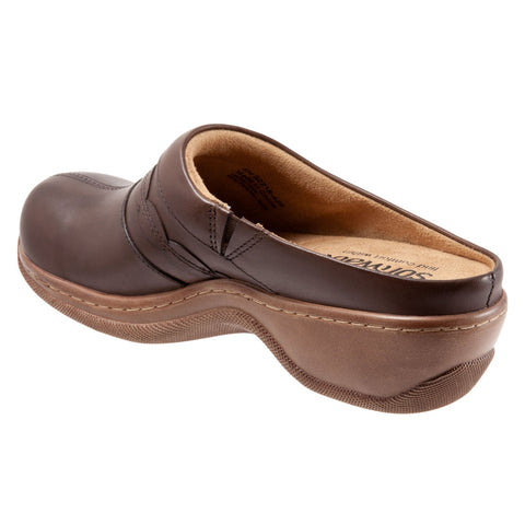 Softwalk Amber S2218-200 Womens Brown Extra Wide Leather Clog Flats Shoes