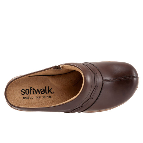 Softwalk Amber S2218-200 Womens Brown Extra Wide Leather Clog Flats Shoes