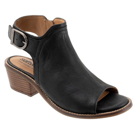 Softwalk Novara S2314-004 Womens Black Leather Zipper Heeled Sandals Shoes