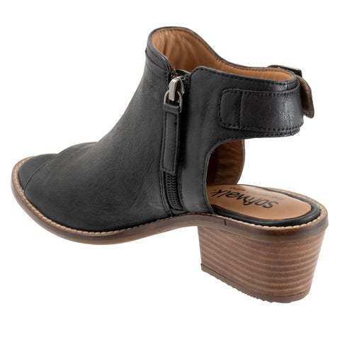 Softwalk Novara S2314-004 Womens Black Leather Zipper Heeled Sandals Shoes