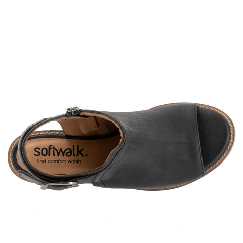 Softwalk Novara S2314-004 Womens Black Leather Zipper Heeled Sandals Shoes