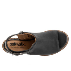 Softwalk Novara S2314-004 Womens Black Leather Zipper Heeled Sandals Shoes