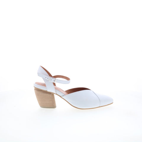 Miz Mooz Alina Womens White Leather Hook & Loop Strap Heels Shoes