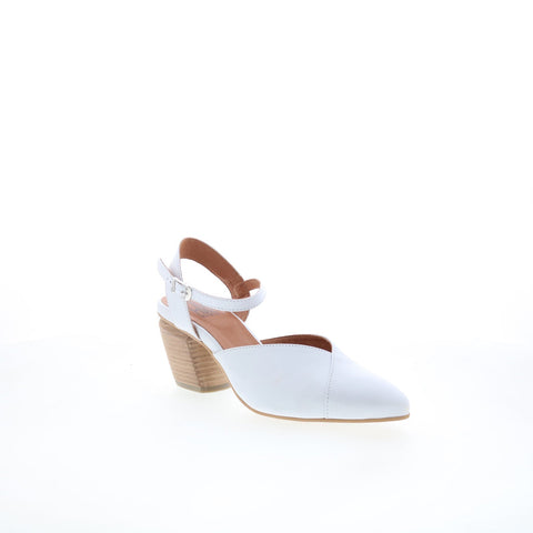 Miz Mooz Alina Womens White Leather Hook & Loop Strap Heels Shoes