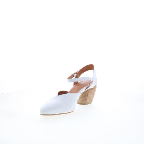 Miz Mooz Alina Womens White Leather Hook & Loop Strap Heels Shoes