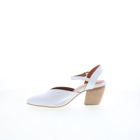 Miz Mooz Alina Womens White Leather Hook & Loop Strap Heels Shoes