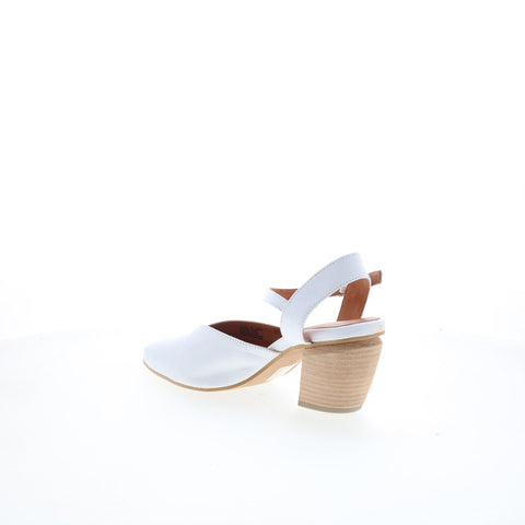 Miz Mooz Alina Womens White Leather Hook & Loop Strap Heels Shoes