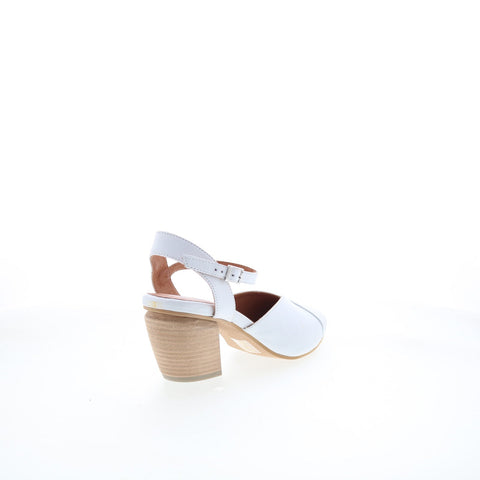 Miz Mooz Alina Womens White Leather Hook & Loop Strap Heels Shoes
