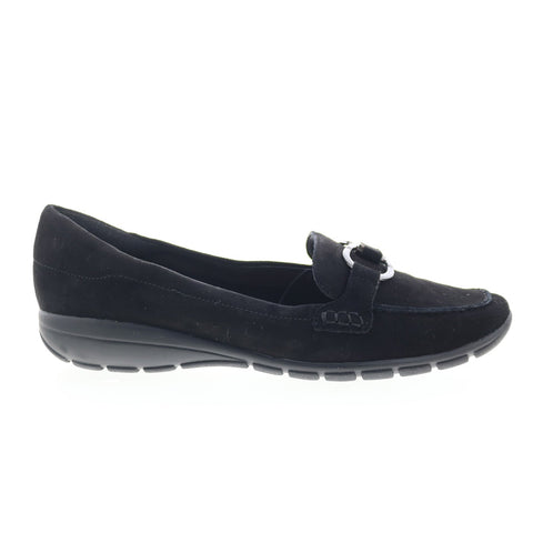 Easy Spirit Avienta SEAVIENTA Womens Black Extra Wide Suede Loafer Flats Shoes