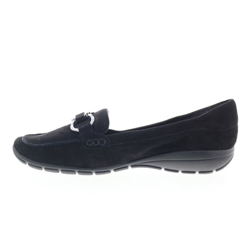 Easy Spirit Avienta SEAVIENTA Womens Black Extra Wide Suede Loafer Flats Shoes