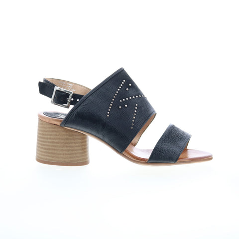 Miz Mooz Bohemian Womens Black Leather Hook & Loop Heeled Sandals Shoes
