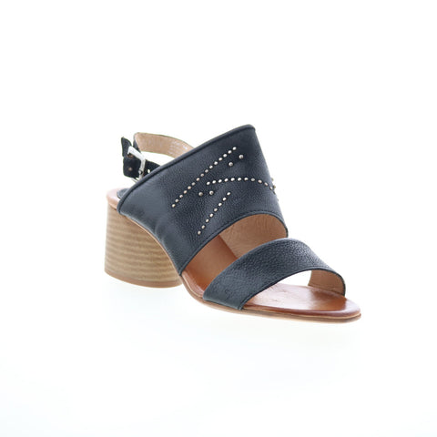 Miz Mooz Bohemian Womens Black Leather Hook & Loop Heeled Sandals Shoes