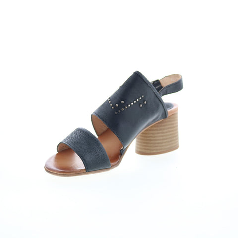 Miz Mooz Bohemian Womens Black Leather Hook & Loop Heeled Sandals Shoes