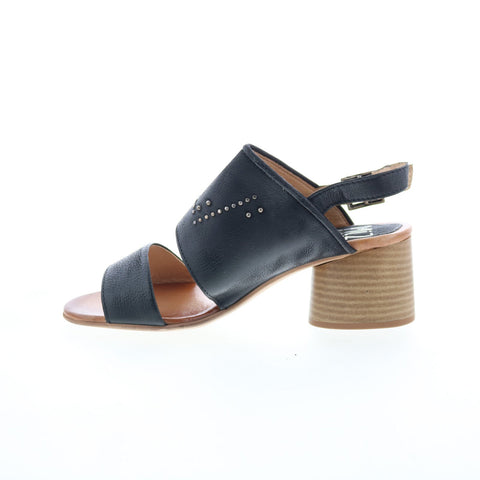 Miz Mooz Bohemian Womens Black Leather Hook & Loop Heeled Sandals Shoes