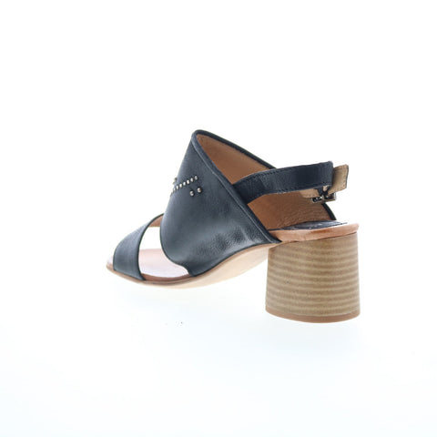 Miz Mooz Bohemian Womens Black Leather Hook & Loop Heeled Sandals Shoes