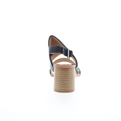 Miz Mooz Bohemian Womens Black Leather Hook & Loop Heeled Sandals Shoes