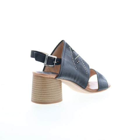 Miz Mooz Bohemian Womens Black Leather Hook & Loop Heeled Sandals Shoes