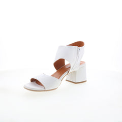 Miz Mooz Bonnette Womens White Leather Zipper Heeled Sandals Shoes